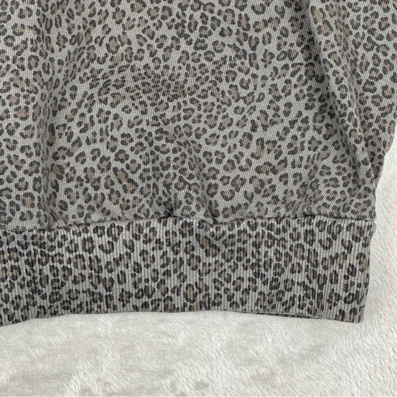Anthropologie T.La Short Puff Sleeves Sweatshirt Leopard Print Sage Green Small - Picture 5 of 9